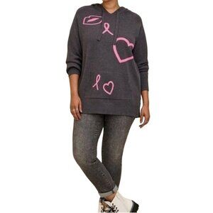Torrid Breast Cancer Awareness Jaquard Raglan Hoodie Sweater Size 1X